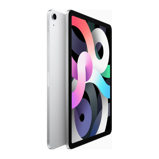 Refurbished Apple iPad Air 4 256GB in Silver color displayed front and center