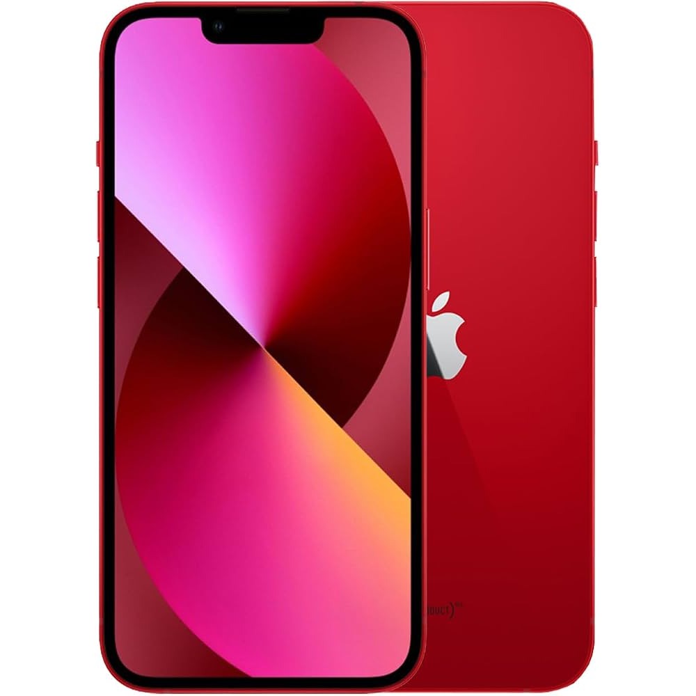 Refurbished Apple iPhone 13 256GB in Red color, unlocked smartphone front and back view