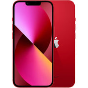 Refurbished Apple iPhone 13 256GB in Red color, unlocked smartphone front and back view