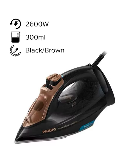 Steam Iron Soleplate Phillips Perfect Care Power Life Steam Iron Soleplate 300 ml 2600 W GC3929 Black/Brown refurbished from Revent in uae